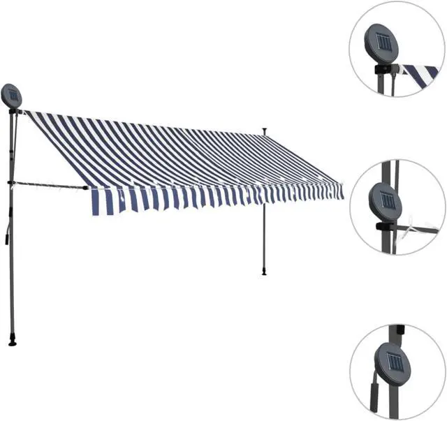 Alt view image 10 of 11 - vidaXL Retractable Awning Patio with Hand Crank and LED 137.8" Blue and White