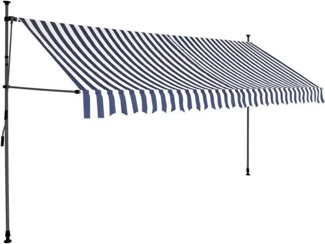 Alt view image 7 of 8 - vidaXL Retractable Awning Patio with Hand Crank and LED 157.5" Blue and White