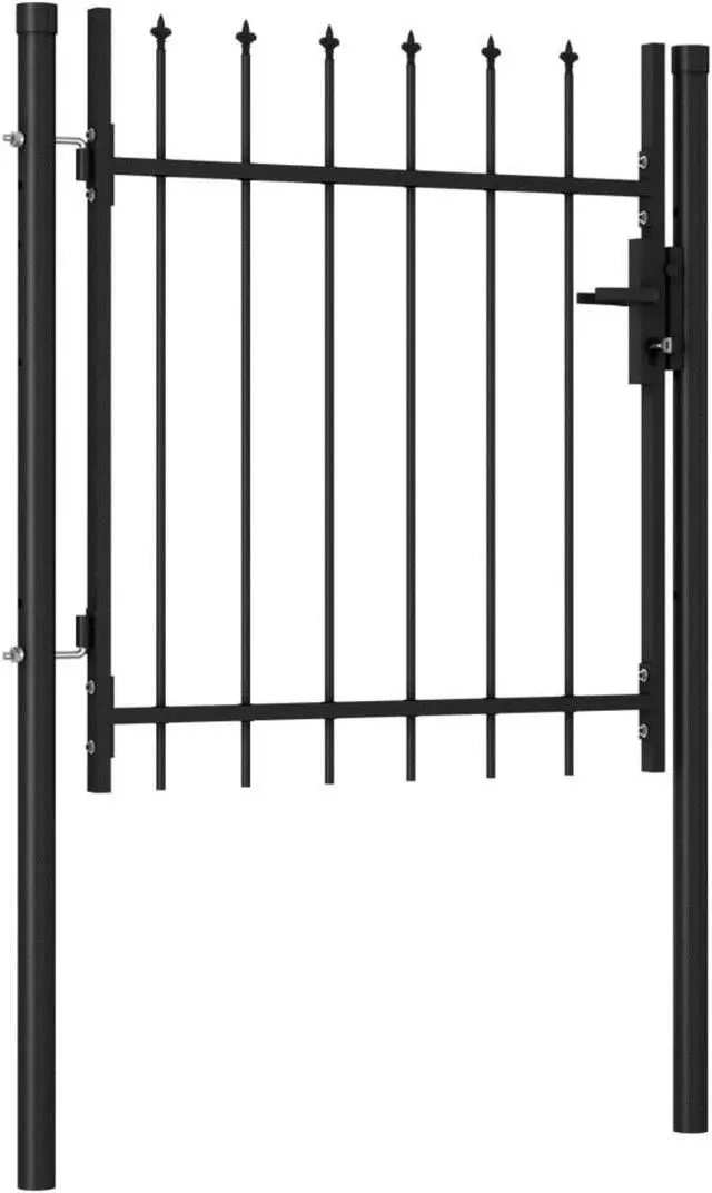 Alt view image 7 of 12 - vidaXL Fence Gate Single Door with Spike Top Steel 39.4" Black Garden Barrier