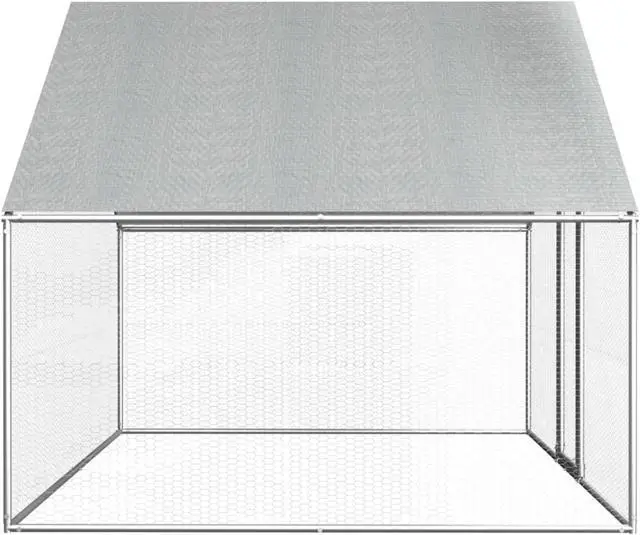 Alt view image 3 of 11 - vidaXL Outdoor Chicken Cage 9'x6.6'x6'3" Galvanized Steel