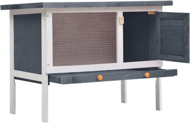 Alt view image 2 of 13 - vidaXL Outdoor Rabbit Hutch 1 Layer Gray Wood