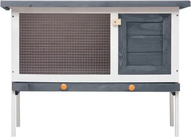 Alt view image 3 of 13 - vidaXL Outdoor Rabbit Hutch 1 Layer Gray Wood