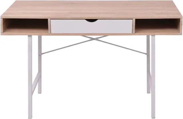 Alt view image 3 of 8 - vidaXL Desk with 1 Drawer Oak and White