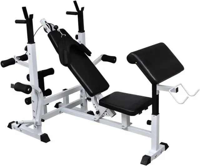 Alt view image 7 of 10 - vidaXL Weight Bench with Weight Rack, Barbell and Dumbbell Set 198.4 lb