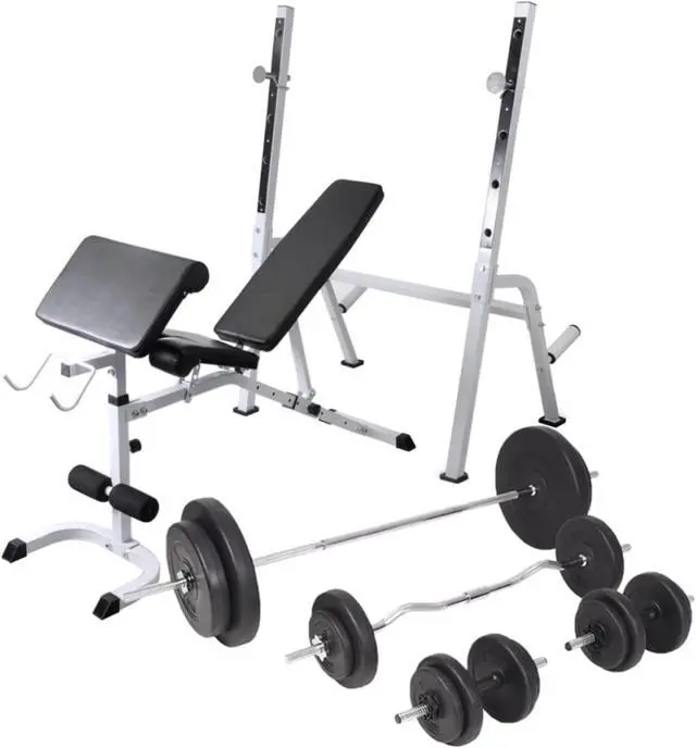 Alt view image 5 of 10 - vidaXL Workout Bench with Weight Rack, Barbell and Dumbbell Set 198.4 lb