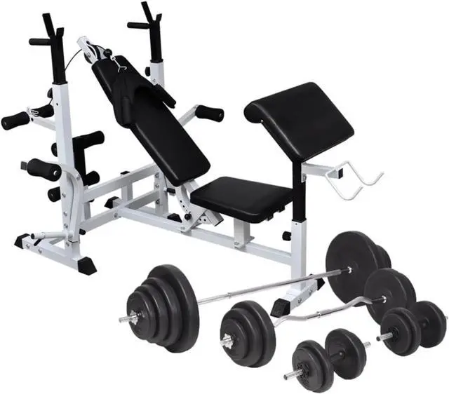 Alt view image 6 of 11 - vidaXL Weight Bench with Weight Rack, Barbell and Dumbbell Set 264.6 lb