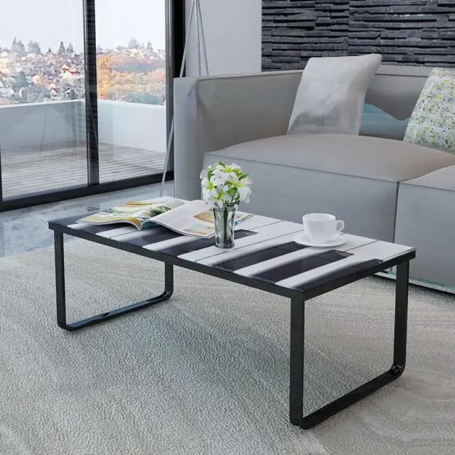 Alt view image 9 of 11 - vidaXL Coffee Table Accent End Table Side Table with Piano Printing Glass Top