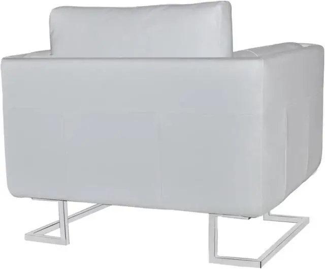 Alt view image 9 of 11 - vidaXL Armchair Upholstered Armchair Single Sofa with Chrome Feet White Leather
