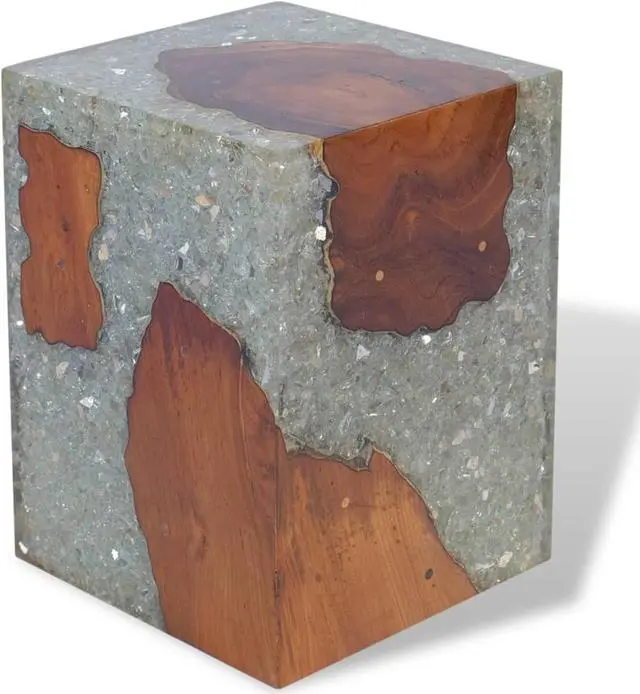 Alt view image 10 of 12 - vidaXL Stool Ottoman Foot Rest Foot Stool Side Table Solid Teak Wood and Resin