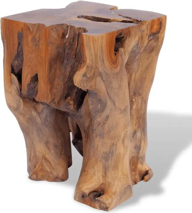 Alt view image 10 of 12 - vidaXL 11.8" Wide Solid Teak Wooden Log Stool Resin Chair Side Table Handmade