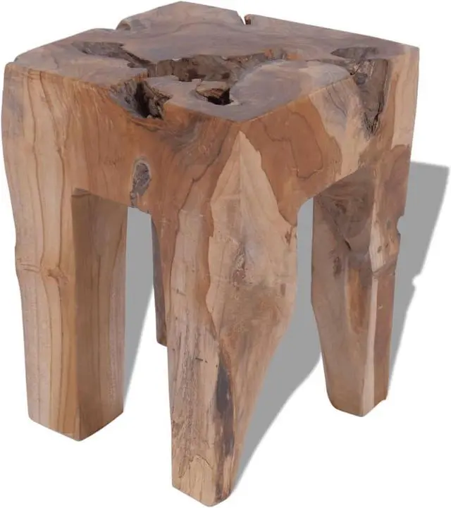 Alt view image 9 of 12 - vidaXL Solid Teak Wood Stool Chair Side Accent Table Plant Flower Stand Resin