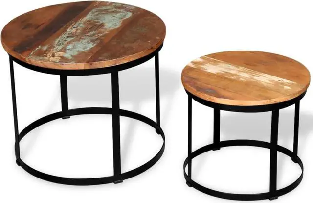 Alt view image 12 of 12 - vidaXL Coffee Table Set 2 Piece Round End Table Side Table Solid Wood Reclaimed