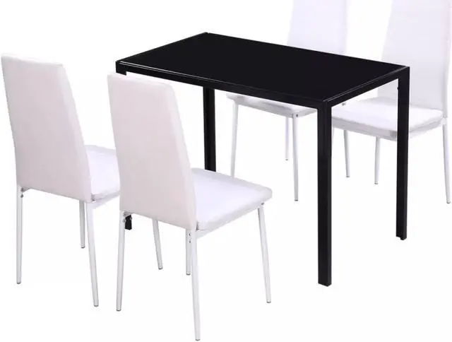 Alt view image 2 of 10 - vidaXL Five Piece Dining Table and Chair Set Black and White