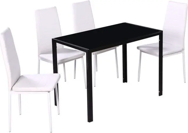 Alt view image 3 of 10 - vidaXL Five Piece Dining Table and Chair Set Black and White