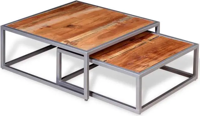 Alt view image 4 of 13 - vidaXL Two Piece Coffee Table Set Solid Acacia Wood