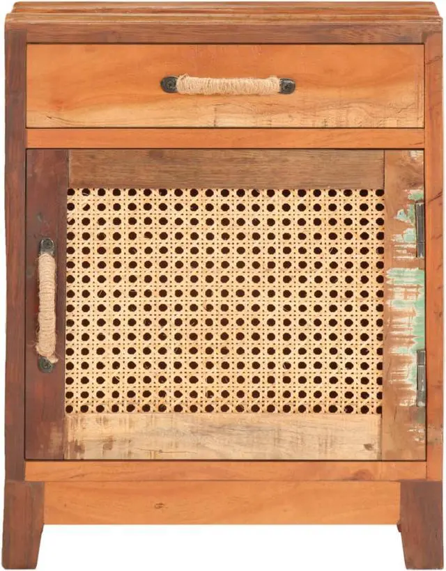 Alt view image 11 of 18 - vidaXL Cabinet Bedside End Table with 1 Drawer and 1 Door Solid Reclaimed Wood