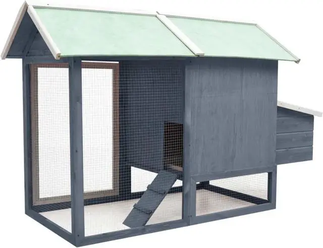 Alt view image 5 of 12 - vidaXL Chicken Cage Gray 66.9"x31.9"x43.3" Solid Pine & Fir Wood