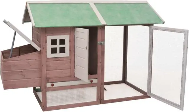 Alt view image 3 of 12 - vidaXL Chicken Cage Mocha 66.9"x31.9"x43.3" Solid Pine & Fir Wood