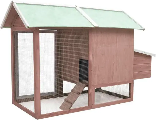 Alt view image 5 of 12 - vidaXL Chicken Cage Mocha 66.9"x31.9"x43.3" Solid Pine & Fir Wood