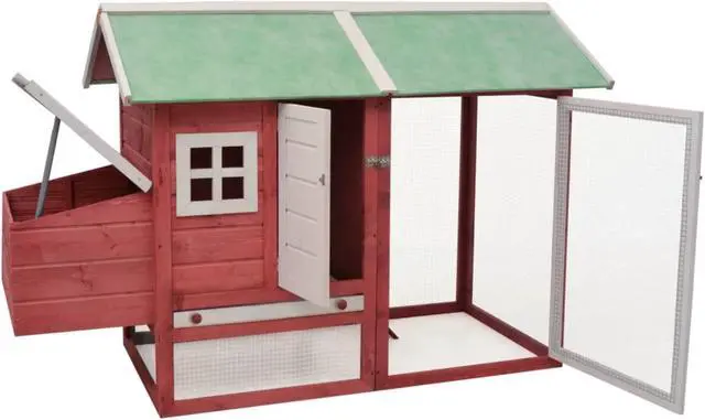 Alt view image 3 of 12 - vidaXL Chicken Cage Red 66.9"x31.9"x43.3" Solid Pine & Fir Wood