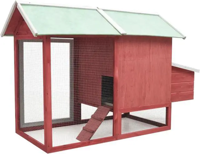Alt view image 5 of 12 - vidaXL Chicken Cage Red 66.9"x31.9"x43.3" Solid Pine & Fir Wood