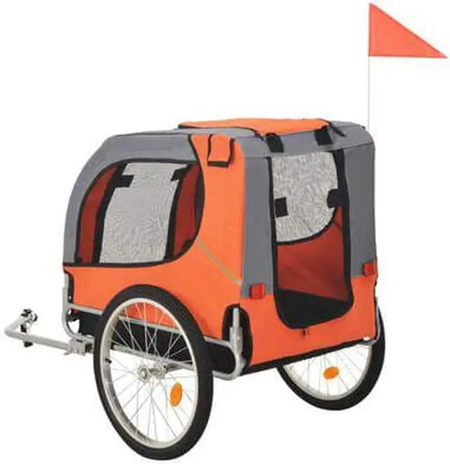 Alt view image 10 of 16 - vidaXL Dog Bike Trailer Orange and gray