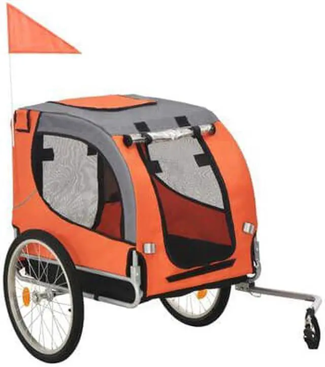 Alt view image 8 of 16 - vidaXL Dog Bike Trailer Orange and gray