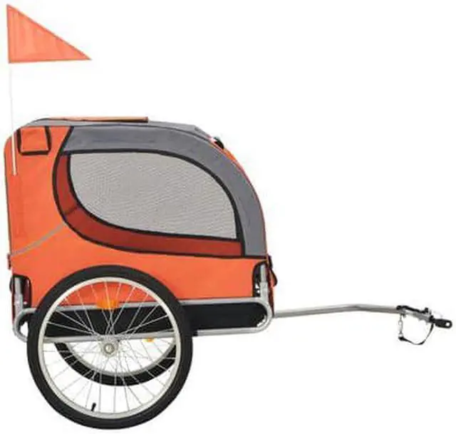 Alt view image 9 of 16 - vidaXL Dog Bike Trailer Orange and gray