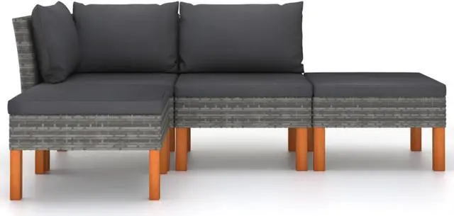 Alt view image 2 of 11 - vidaXL 4 Piece Garden Lounge Set with Cushions Poly Rattan Gray