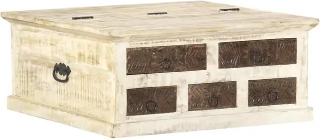 Main image of vidaXL Coffee Table White 26.8"x26.8"x11.8" Solid Mango Wood