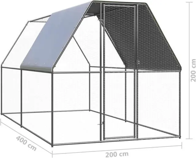 Alt view image 6 of 11 - vidaXL Outdoor Chicken Cage 6.6'x13.1'x6.6' Galvanized Steel