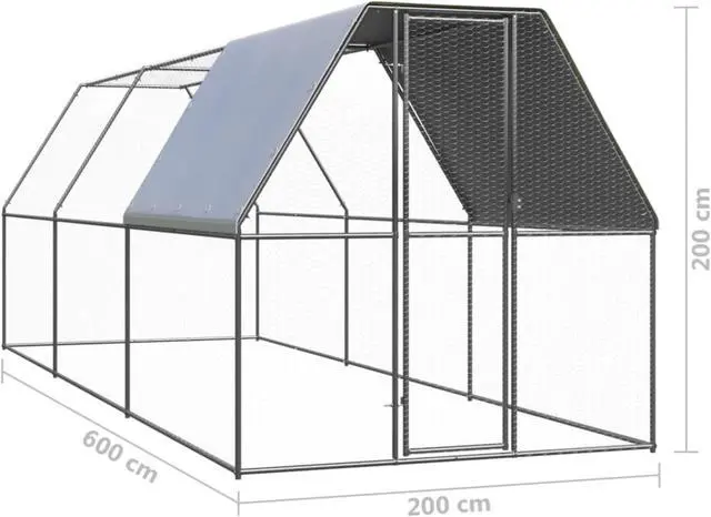 Alt view image 6 of 11 - vidaXL Outdoor Chicken Cage 6.6'x19.7'x6.6' Galvanized Steel