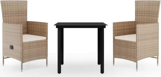 Alt view image 2 of 13 - vidaXL 3 Piece Patio Dining Set with Cushions Beige