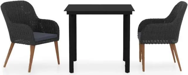 Alt view image 2 of 12 - vidaXL 3 Piece Patio Dining Set with Cushions Black
