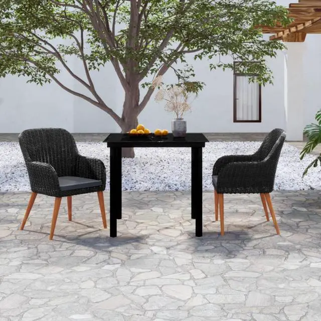 Main image of vidaXL 3 Piece Patio Dining Set with Cushions Black