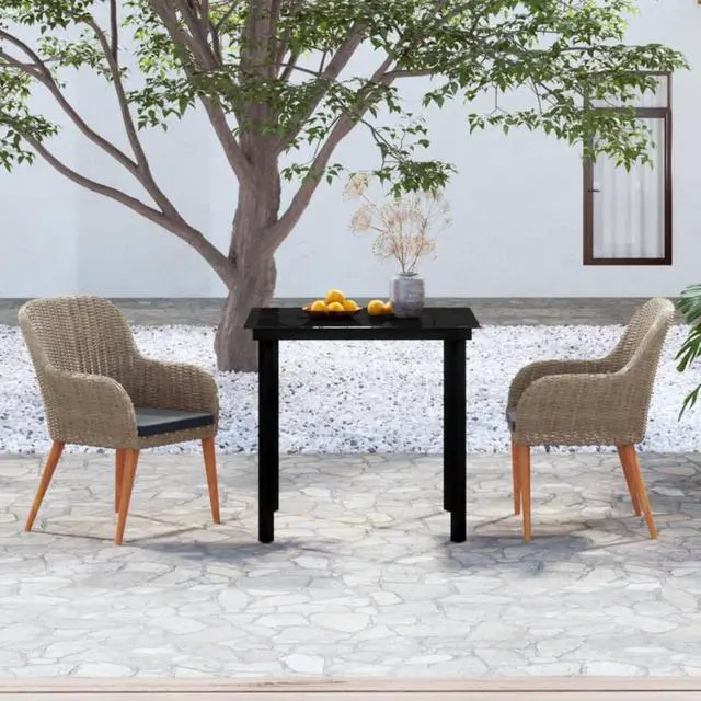 Main image of vidaXL 3 Piece Patio Dining Set with Cushions Brown