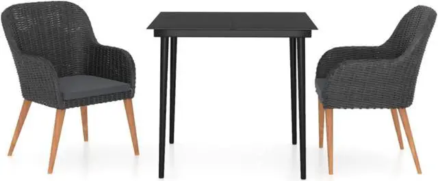 Alt view image 2 of 12 - vidaXL 3 Piece Patio Dining Set with Cushions Black