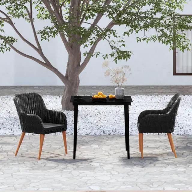 Main image of vidaXL 3 Piece Patio Dining Set with Cushions Black