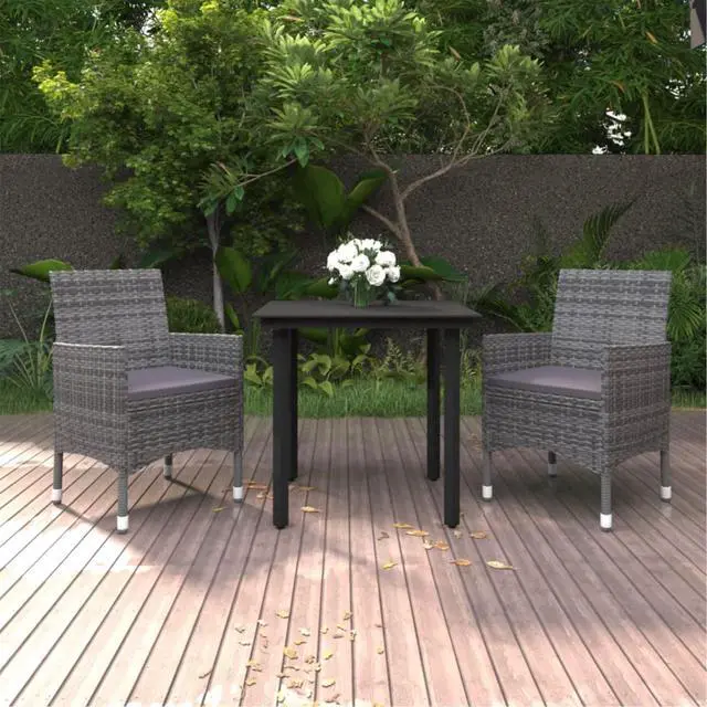 Main image of vidaXL 3 Piece Patio Dining Set with Cushions Poly Rattan and Glass