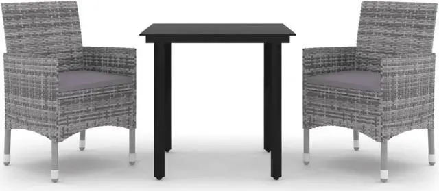 Alt view image 2 of 13 - vidaXL 3 Piece Patio Dining Set with Cushions Poly Rattan and Glass