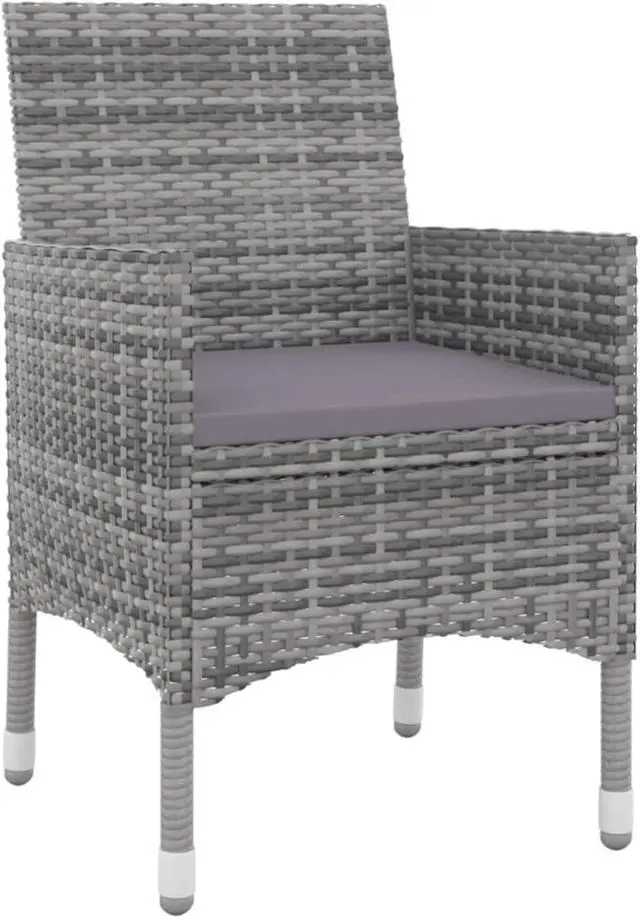 Alt view image 3 of 13 - vidaXL 3 Piece Patio Dining Set with Cushions Poly Rattan and Glass