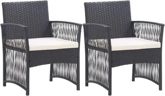 Main image of vidaXL Patio Armchairs with Cushions 2 pcs Black Poly Rattan