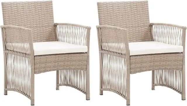 Main image of vidaXL Patio Armchairs with Cushions 2 pcs Beige Poly Rattan