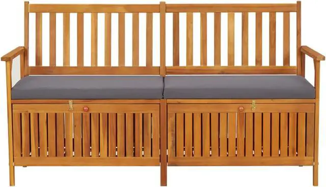 Alt view image 3 of 13 - vidaXL Storage Bench with Cushion 58.3" Solid Wood Acacia