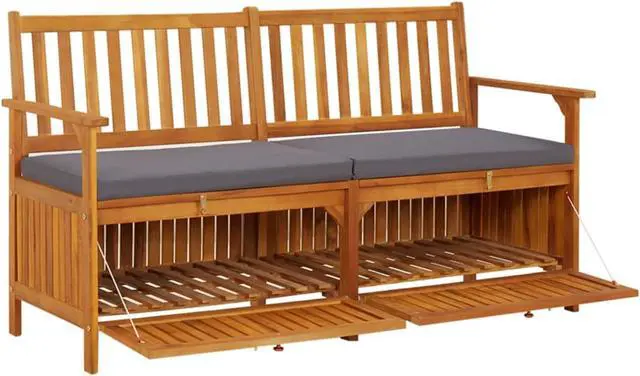 Alt view image 6 of 13 - vidaXL Storage Bench with Cushion 58.3" Solid Wood Acacia