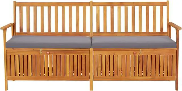 Alt view image 2 of 13 - vidaXL Storage Bench with Cushion 66.9" Solid Wood Acacia