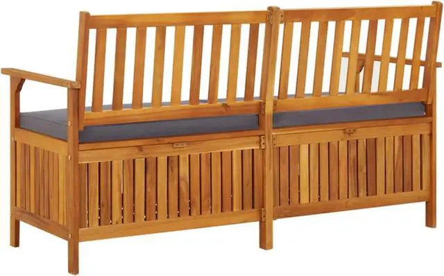 Alt view image 5 of 13 - vidaXL Storage Bench with Cushion 58.3" Solid Wood Acacia