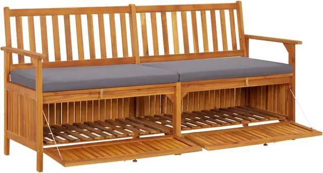 Alt view image 6 of 13 - vidaXL Storage Bench with Cushion 66.9" Solid Wood Acacia