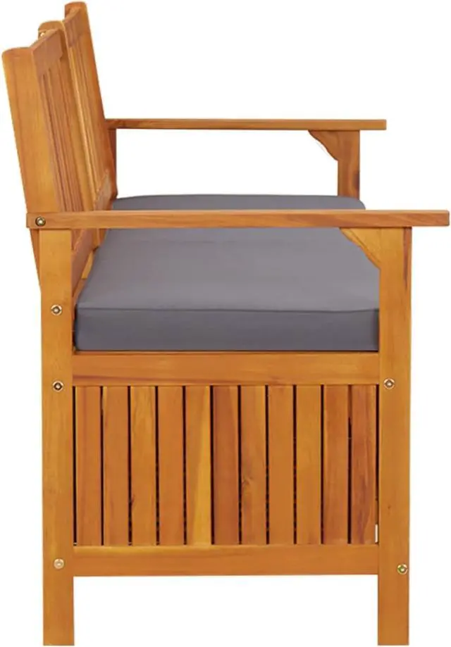 Alt view image 4 of 13 - vidaXL Storage Bench with Cushion 66.9" Solid Wood Acacia