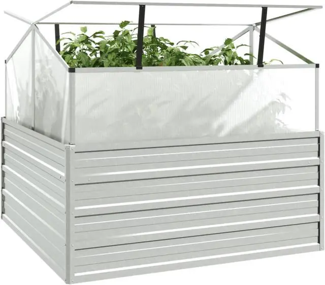 Alt view image 3 of 18 - vidaXL Cold Frame Raised Garden Bed with Cover Greenhouse Galvanized Steel